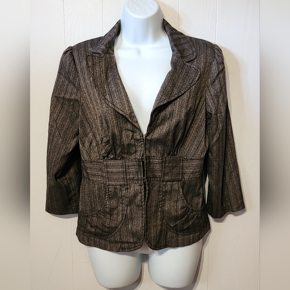 Candie's Blazer Large Gray Pockets Pinstripe Casual Office A863